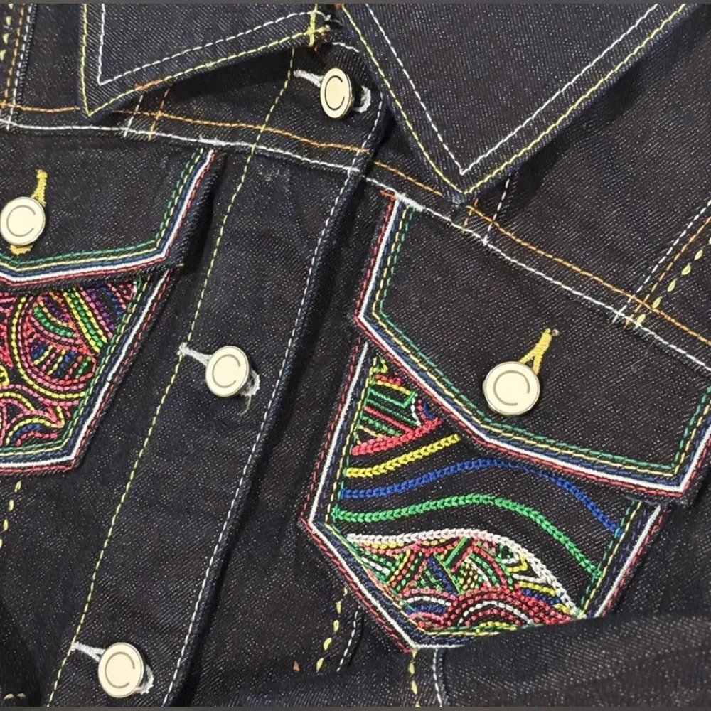 COOGI Cropped Jean Jacket with Multicolor Accents - Picture 5 of 7